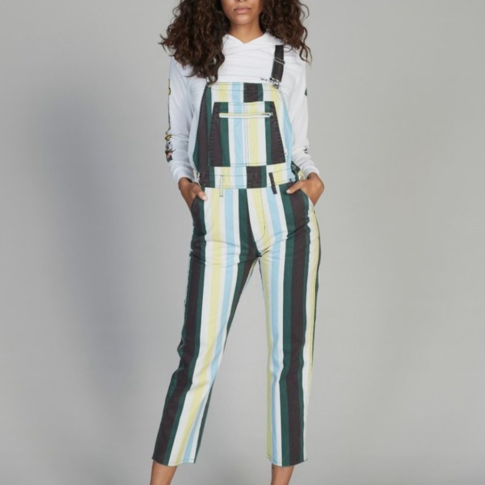 Quiksilver Womens Overalls NWT Medium Green Stripe